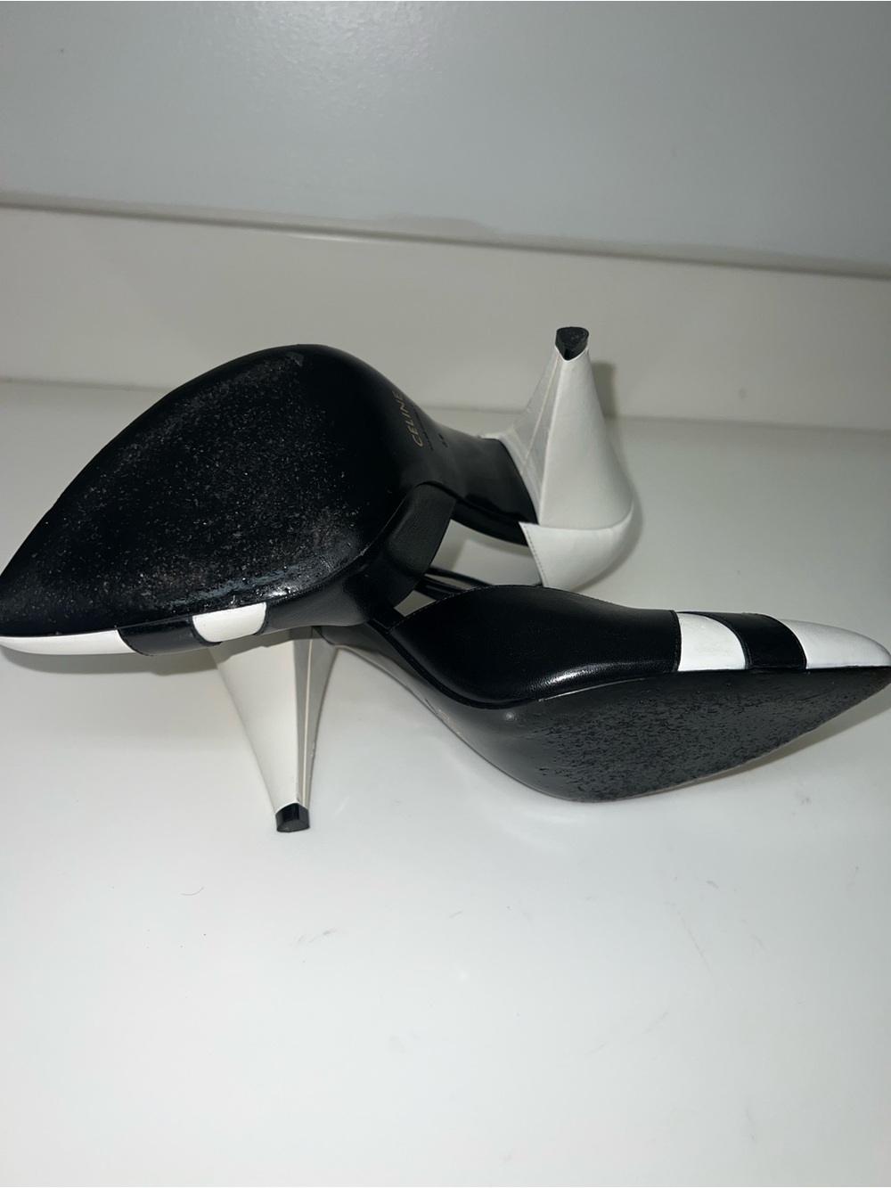 Celine Two-Tone Black and White Pointed Leather Heels - Picture 6 of 6